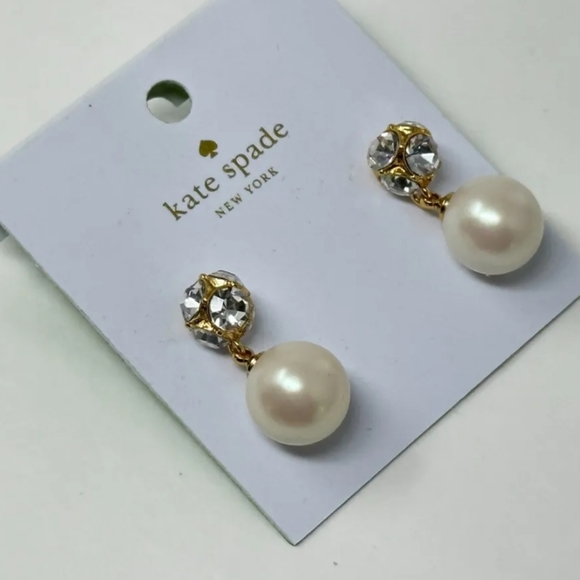 New KATE SPADE New York Lady Marmalade Faux Pearl Drop Rhinestone Stud Earrings - Picture 2 of 7